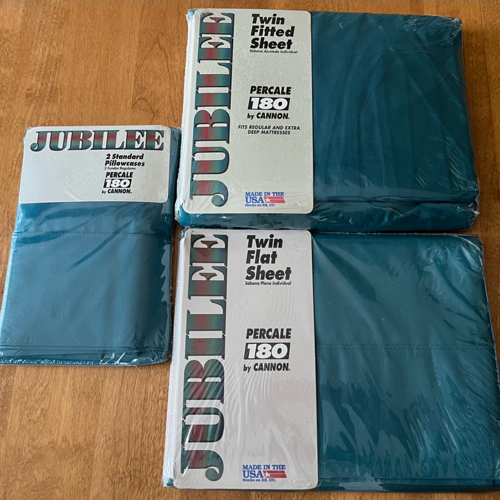 Vintage JUBILEE ll Green Twin Sheet Set. Percale 180ct by Cannon. New